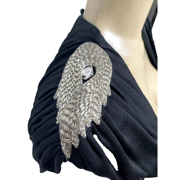 Climax Karen Okada Black Jumpsuit V Neck Draped Embellished Vintage Ruched XS - Picture 8 of 9